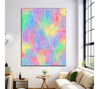 Hand Drawn Graffiti Oil Painting On Canvas Print Posters Large Royal Blue Abstract Stripes Wall Art Modern Living Room Decor Fine Art Decorative 12X16In Frameless
