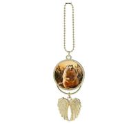 Hand Drawn Groundhog Car Hanging Ornament Rear View Mirror Pendant Lucky Presents Hanging Ornament Funny Car Pendant for Office Auto Home Decoration Golden-Style