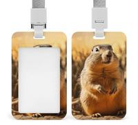 Hand Drawn Groundhog Id Badge Holder,Name Tag Holder with Detachable Lanyard,Waterproof Design Id Card Holder for Office, Workplace