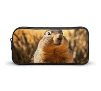 Hand Drawn Groundhog Pencil Case - Large Aesthetic Makeup Bag Multi-Purpose Pencil Pouch Cute Cosmetic Bag with Zipper Closure for Office, Home, Study & Travel