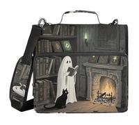 Hand Drawn Halloween 3 Rings 1.5 inch Binder with Extra Pockets with Handle and Removable Shoulder Strap Easy to Carry Portfolio Binder for School/Office