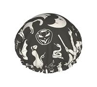Hand Drawn Halloween Silhouette Waterproof Shower Cap,Elastic Bathing Hair Cap Environmental Protection Hair Bath Caps, Double WaterproofBathing Shower Hat
