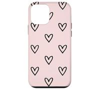 Hand Drawn Heart Pattern Minimal Doodle Aesthetic Pink Case for iPhone 12 mini