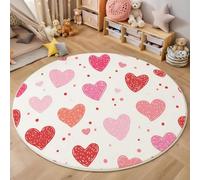 Hand-Drawn Heart Shape Round Rug 100cm, Washable Red Circle Rug, Romantic And Sweet Style Round Area Rug with Upgrade Non Slip Material, Non Shedding Carpet for Living Room Sofa Entryway Nursery