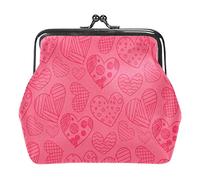 Hand Drawn Hearts Pink Pattern Coin Purse Kiss Lock Change Purse Vintage Trinkets Pouch
