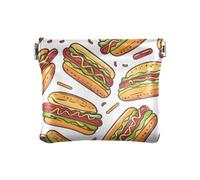 Hand-Drawn Hot Dog Pattern Squeeze Coin Purse Pouch Change Holder PU Leather Mini Wallet Coin Pocket for Women Girls Men