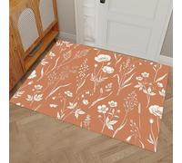 Hand-Drawn Illustrations Doormat Caramel Brown Indoor Floor Mat Washable Door Mat For Entryway Bathroom Decorative Doormat Anti Slip Wildflower Branches And Lines Print, 50 x 80 cm
