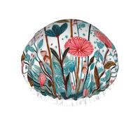 Hand-drawn illustrations Large Double-layer shower cap prevents hair from getting tangled during showering and skincare.