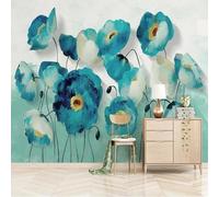 Hand Drawn Ink Blue Flower Art Modern 3D Wallpaper Premium Textured Silk Neutral Tones Material Ideal for Living Room Bedroom-400cm×280cm