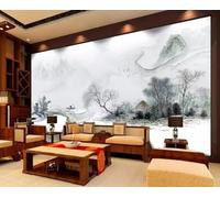 Hand Drawn Ink Wash Landscape Trees Flying Birds 3D Wallpaper Easy Install Feature Office Living Room Sofa Bedroom TV Background Wall Decoration-200cm×140cm