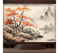 Hand Drawn Ink Wash Landscapes Trees Art Modern 3D Wallpaper Premium Textured Silk Neutral Tones Material Ideal for Living Room Bedroom-250cm×170cm