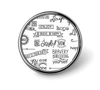 Hand Drawn Inspiration Words Laugh Hope Love Sunshine Believe Joyful Round Brooch Pin, Unisex Smooth Surface Lapel Tie Pin, Lightweight Badge Jewelry Crafts Decor for Costume Accessory Men Women