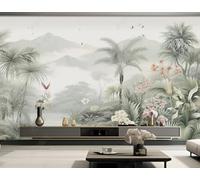 Hand Drawn Landscape Green Jungle Flying Birds 3D Wallpaper Easy Install Feature Office Living Room Sofa Bedroom TV Background Wall Decoration-150cm×105cm