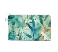 Hand Drawn Leaves Canvas Coin Purse, Portable Zippered Change Pouch for Women, Small Wallet for Coins Keys Cards Lipstick