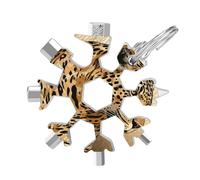 Hand Drawn Leopard 19-in-1 Snowflake Multi Tool, Stainless Steel Metal Snowflake Multitool with Keychain, Compact & Portable Tools for Outdoor Camping Survival Daily Use Gift for Men