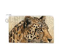 Hand Drawn Leopard Canvas Coin Purse, Portable Zippered Change Pouch for Women, Small Wallet for Coins Keys Cards Lipstick