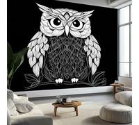 Hand Drawn Line Owl Wallpaper Bedroom Kids Boys 3D Wallpaper Mural, Black Kids Teens Room Poster Photo Wall Mural Themed Room Playroom 350 x 256 cm
