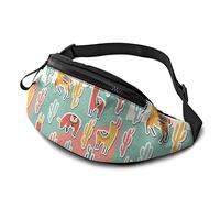 Hand Drawn Llama Colorful Cactus Casual Fanny Waist Pack Bag Adjustable Lightweight Sport Belt Waist Bag for Sports Running Hiking Biking Walking