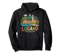 Hand Drawn Lugano Switzerland Travel Souvenir Landmark Gift Pullover Hoodie