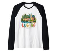 Hand Drawn Lugano Switzerland Travel Souvenir Landmark Gift Raglan Baseball Tee