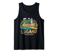 Hand Drawn Lugano Switzerland Travel Souvenir Landmark Gift Tank Top