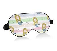 Hand Drawn Mermaid Blond Hair Blue Tail On Colorful Stripes Eye Masks Cover Blocks Light Sleep Mask Shade Cover Blindfold Relaxing Eyeshade Cover with Adjustable Head Strap for Men Women Kids