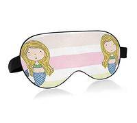 Hand Drawn Mermaid Blond Hair Blue Tail On Stripes Eye Masks Cover Blocks Light Sleep Mask Shade Cover Blindfold Relaxing Eyeshade Cover with Adjustable Head Strap for Men Women Kids