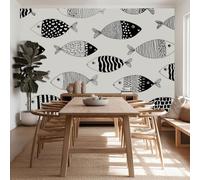 Hand-Drawn Minimalism Animal Fish Photo Wallpaper, Non-Woven Print Fleece White Wall Mural - 98 x 69 inch (W x H) Mural Wallpaper Poster Picture Design for Living Room Bedroom Kitchen