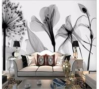 Hand Drawn Minimalist Black and White Flowers Dandelion 3D Wallpaper Easy Install Feature Office Living Room Sofa Bedroom TV Background Wall Decoration-300cm×210cm
