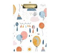 Hand-Drawn Minimalist Rainbow Hot Air Balloon Cartoon Acrylic a4 clipboard Standard Letter A4 Size Plastic for Nursing Student Trade Quest Gold 12x9in Tabla para escribir con Clip