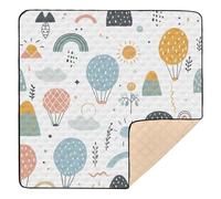 Hand-Drawn Minimalist Rainbow Hot Air Balloon Soft Foam Baby Gym & Activity Mat for Floor Cozy Breathable Activity Entertainment Mat for Baby Toddler Infant, 50'' x 50''