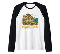 Hand Drawn Monte-Carlo Monaco Travel Souvenir Landmark Gift Raglan Baseball Tee