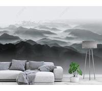 Hand Drawn Mountain Peaks Sea of Clouds Flying Birds Landscape 3D Wallpaper Luxury Silk Study Dining Feature Sofa Grey Bedroom Living Room Tv Decorative Wall-300cm×210cm