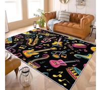 Hand Drawn Music Elements Flannel Rug for Living Room & Bedroom Soft Fluffy Carpet Colorful Non-Slip, Machine Washable, Kids Area Rug Mat for Playroom & Floor Protector 80x150 cm