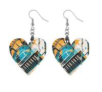 Hand Drawn Musical Instruments Wooden Earrings for Women, Vintage Elegant Wood Jewelry, Lightweight Earrings for Wedding, Party, Everyday Jewelry Gift, Love, Wood, wood