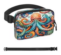 Hand Drawn Octopus Fanny Packs for Women Men, Crossbody Belt Bag with Zipper Pockets,Waterproof Waist Packs with Adjustable Strap for Workout Running Traveling Hiking, Multicolor, One Size