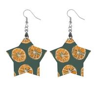 Hand Drawn Oranges Wooden Earrings Lightweight Geometric Pendant Vintage Jewelry for Women Gift, Boho Wood Earrings for Daily & Special Occasions, Love, Wood, wood