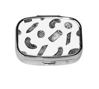 Hand Drawn Pasta,Meta Pill Box 2 Compartment Medicine Case,Portable Organizer,Rectangle Meta Portable Organizer Pill Box 1106 Compartment Medicine Case