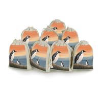 Hand Drawn Penguin Bunches Pocket Cotton And Hemp with Drawstring 8 Pieces Reusable Gift Bags Jewelry Pouch for Wedding DIY Craft Party (4.9 X 6.7 Inch)
