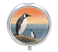 Hand Drawn Penguin Pill Box, 3 Compartment Small Pill Case Waterproof Travel Pill Organizer for Pocket Or Purse Portable Mini Medicine Tablet Vitamin Holder Pill Case