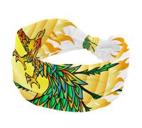 Hand Drawn Phoenix Bird and Flaming Sun Women’s Headbands Elastic Wide Turban Headband Soft Head Bands Non Slip Hairband for Yoga Workout Sport Running