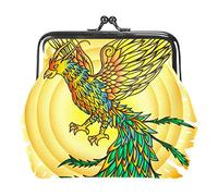 Hand Drawn Phoenix Bird and Flaming Sun Women’s PU Leather Coin Wallets Girls Mini Buckle Coin Purse Pouch