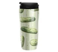 Hand-Drawn Pickles Cucumbers Coffee Cup Travel Mug with Leakproof Lid Double Wall Tumbler Water Bottle 350ml