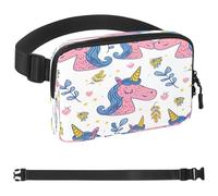 Hand Drawn Pink Unicorn Fanny Packs for Women Men, Crossbody Belt Bag with Zipper Pockets,Waterproof Waist Packs with Adjustable Strap for Workout Running Traveling Hiking, Multicolor, One Size