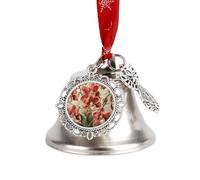Hand Drawn Plants Christmas Angel Bell Christmas Tree Hanging Ornament Ornament Silver Xmas Bell Elegant Holiday Keepsake with Ribbon and Ringing Bells Sound