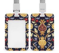 Hand Drawn Pomegranate Id Badge Holder,Name Tag Holder with Detachable Lanyard,Waterproof Design Id Card Holder for Office, Workplace