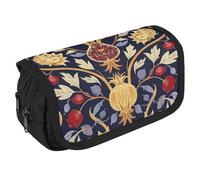 Hand Drawn Pomegranate Pencil Case Organizer Large Capacity Cute Pen Pouch with 3 Compartment Office Stationery Large Pencil Bags with Zipper Fabric Pen Bag for Adults Portable Makeup Bag (Black)