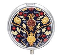 Hand Drawn Pomegranate Pill Box Case 3 Compartment Travel Medicine Pill Organizer 3x A Day Portable Vitamin Organizer with Mirror Small Pillbox for Purse & Pocket Cute Daily Medicine Container Metal V