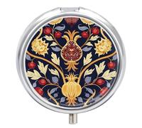 Hand Drawn Pomegranate Pill Box Waterproof Portable Medicine Pill Case Moisture Proof Metal Travel Pill Box with 3 Compartment Medicine Case