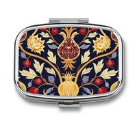 Hand Drawn Pomegranate Pill Case with 2 Compartment, Pill Organizer Portable Square Pill Box,Vitamin Pill Organizer for Pocket Purse and Travel
